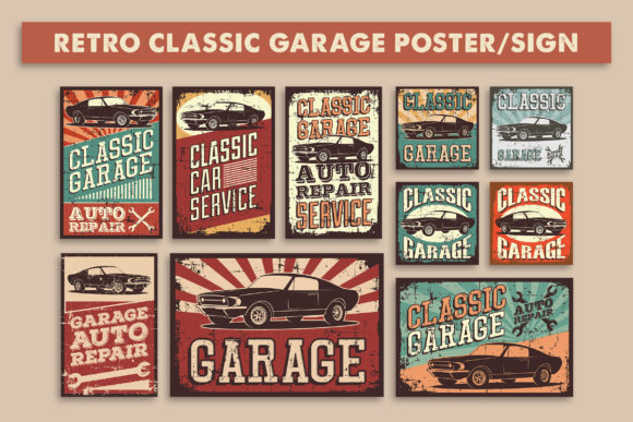 Download Retro Classic Car Service Sign Poster - Sign Collection