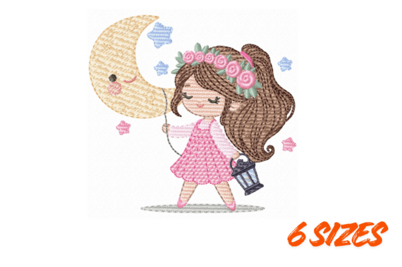 Download Moon Girl Embroidery Design Cute Kids - Sign Collection