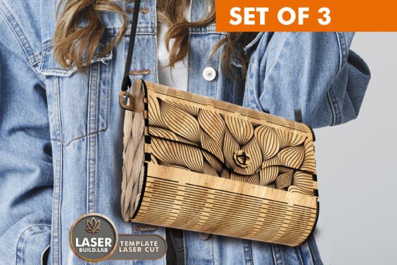 Download Set of 3 Laser Cut Wooden Bag - Premium Resources
