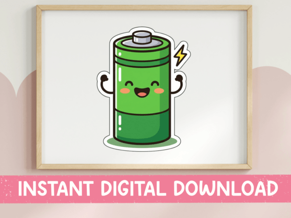Download Kawaii Battery Charged Sticker Design - Sign Collection
