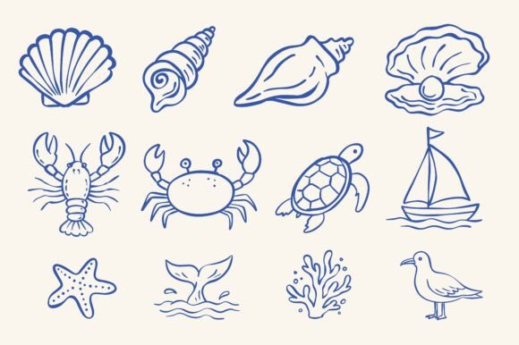 Download Hand Drawn Sea Life Doodle Set Design - Sign Collection