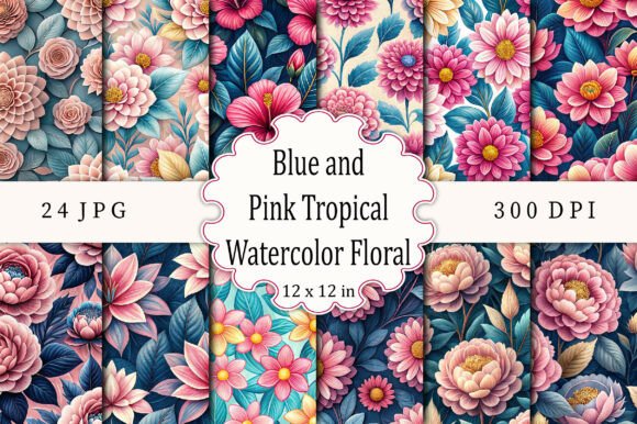 Download Blue and Pink Tropical Watercolor Floral - Tropical Collection